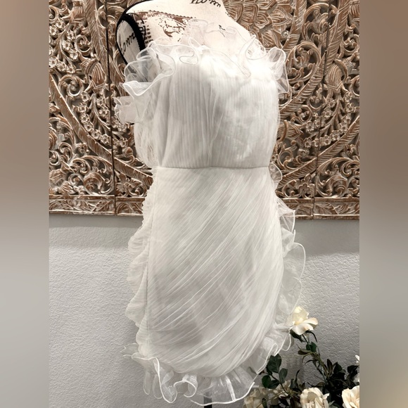Lulus White Mini Chiffon Ruching w/ Ruffles Dress- size XL - Picture 3 of 9